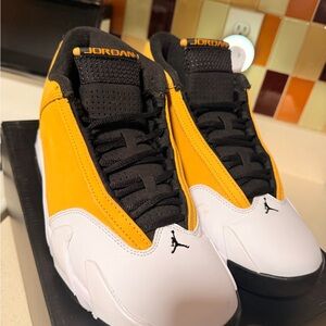 AIR Jordan 14 XIV NIKE Sneakers in Vibrant Yellow and Classic White GINGER